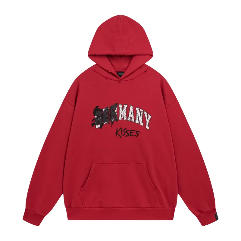 Ba*len*cia*ga red printed cotton jersey hoodie bl238071