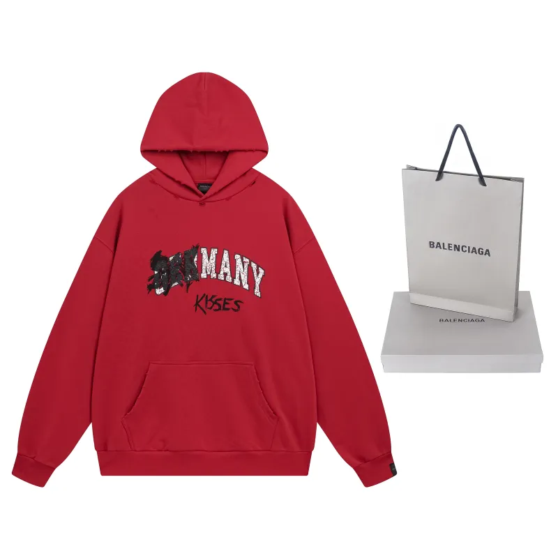 Ba*len*cia*ga red printed cotton jersey hoodie bl238071