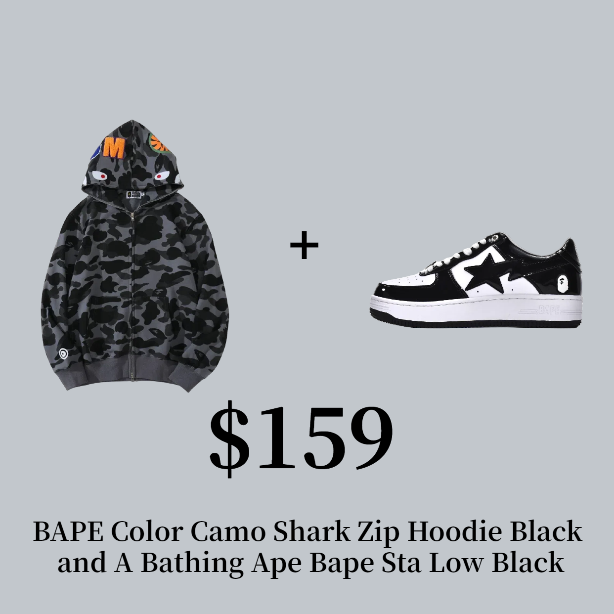 Combo Sale for BAPE Color Camo Shark Zip Hoodie Black and A Bathing Ape Bape Sta Low Black