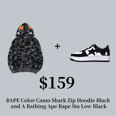 Combo Sale for BAPE Color Camo Shark Zip Hoodie Black and A Bathing Ape Bape Sta Low Black 01
