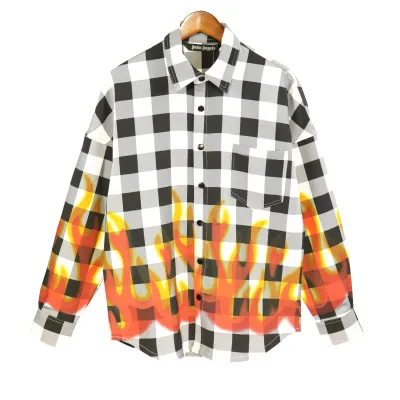 Palm Angels Flames Flannel Overshirt White/Black BRA6839 01