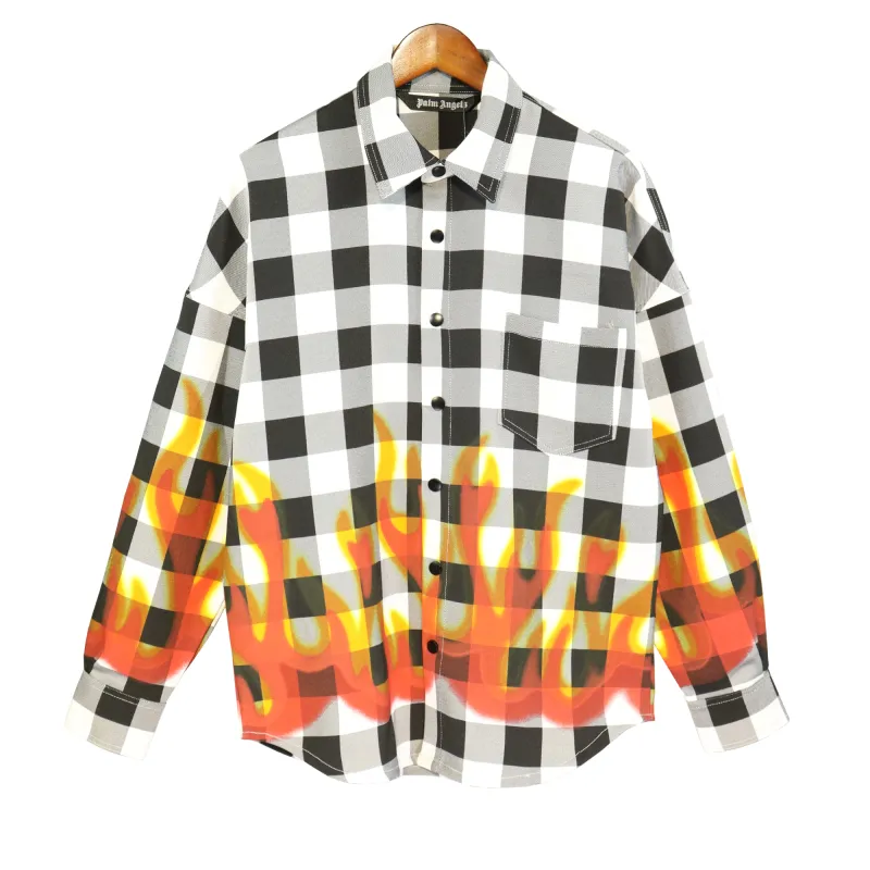 Palm Angels Flames Flannel Overshirt White/Black BRA6839