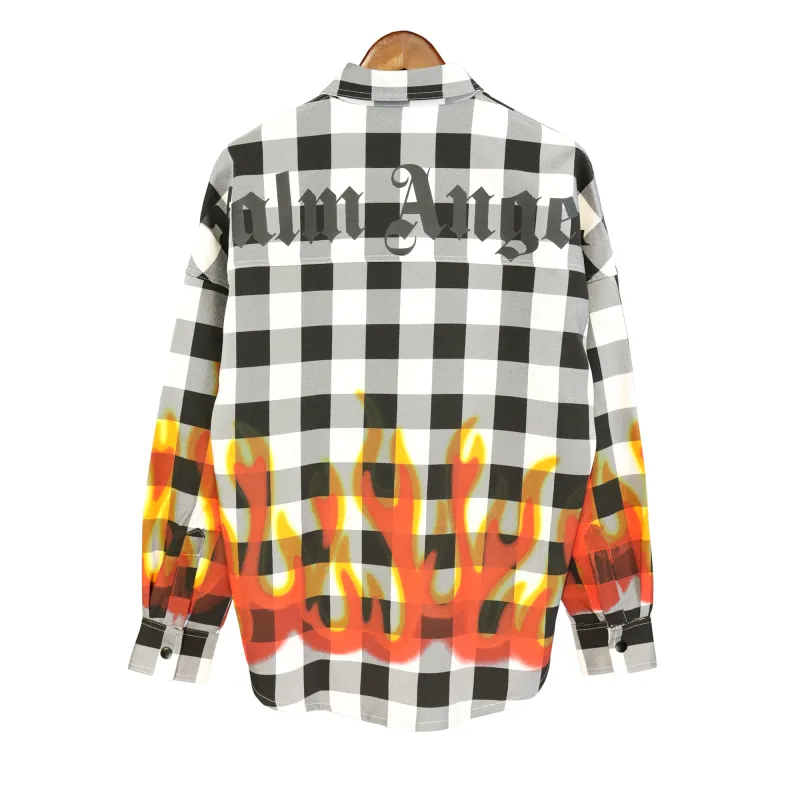 Palm Angels Flames Flannel Overshirt White/Black BRA6839