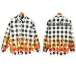Palm Angels Flames Flannel Overshirt White/Black BRA6839