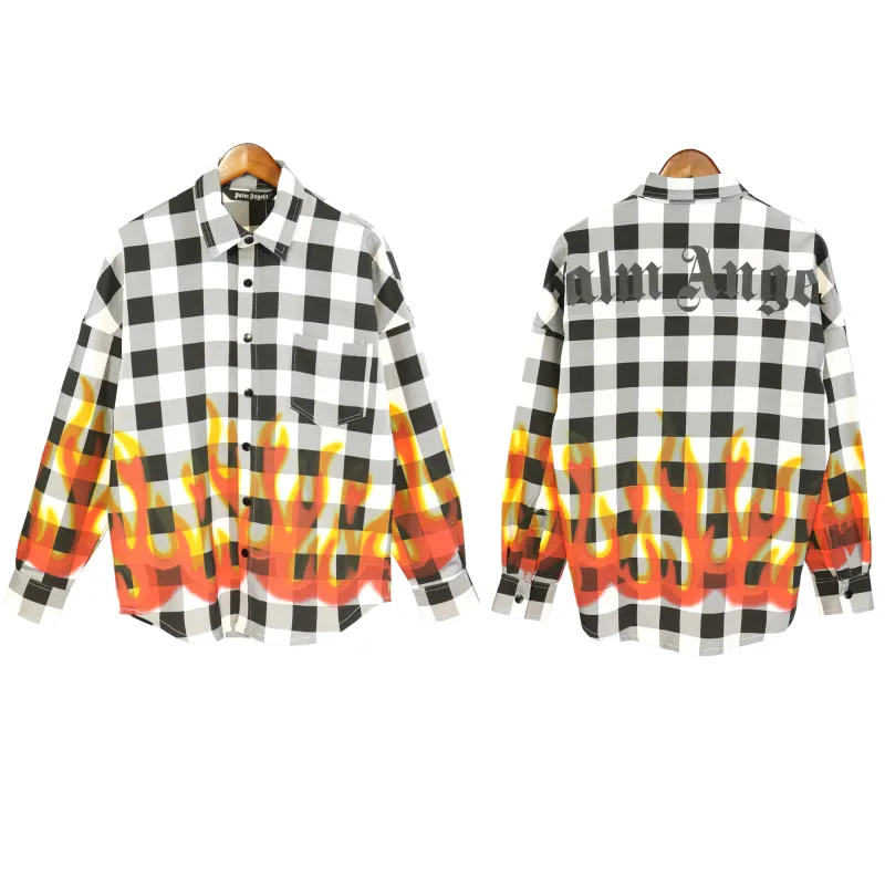 Palm Angels Flames Flannel Overshirt White/Black BRA6839