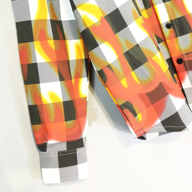 Palm Angels Flames Flannel Overshirt White/Black BRA6839