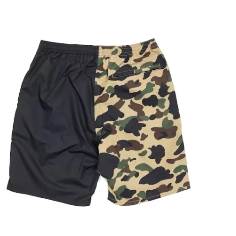 BAPE Half 1st Camo Shark Beach Shorts Black/Yellow