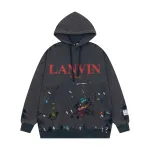 Lanvin x Gallery Dept. Logo Hoodie With A Worn Effect And Paint Marks Navy Blue