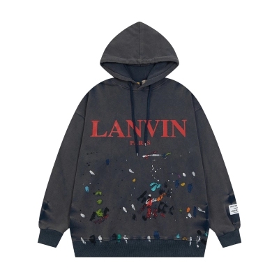 Lanvin x Gallery Dept. Logo Hoodie With A Worn Effect And Paint Marks Navy Blue 01