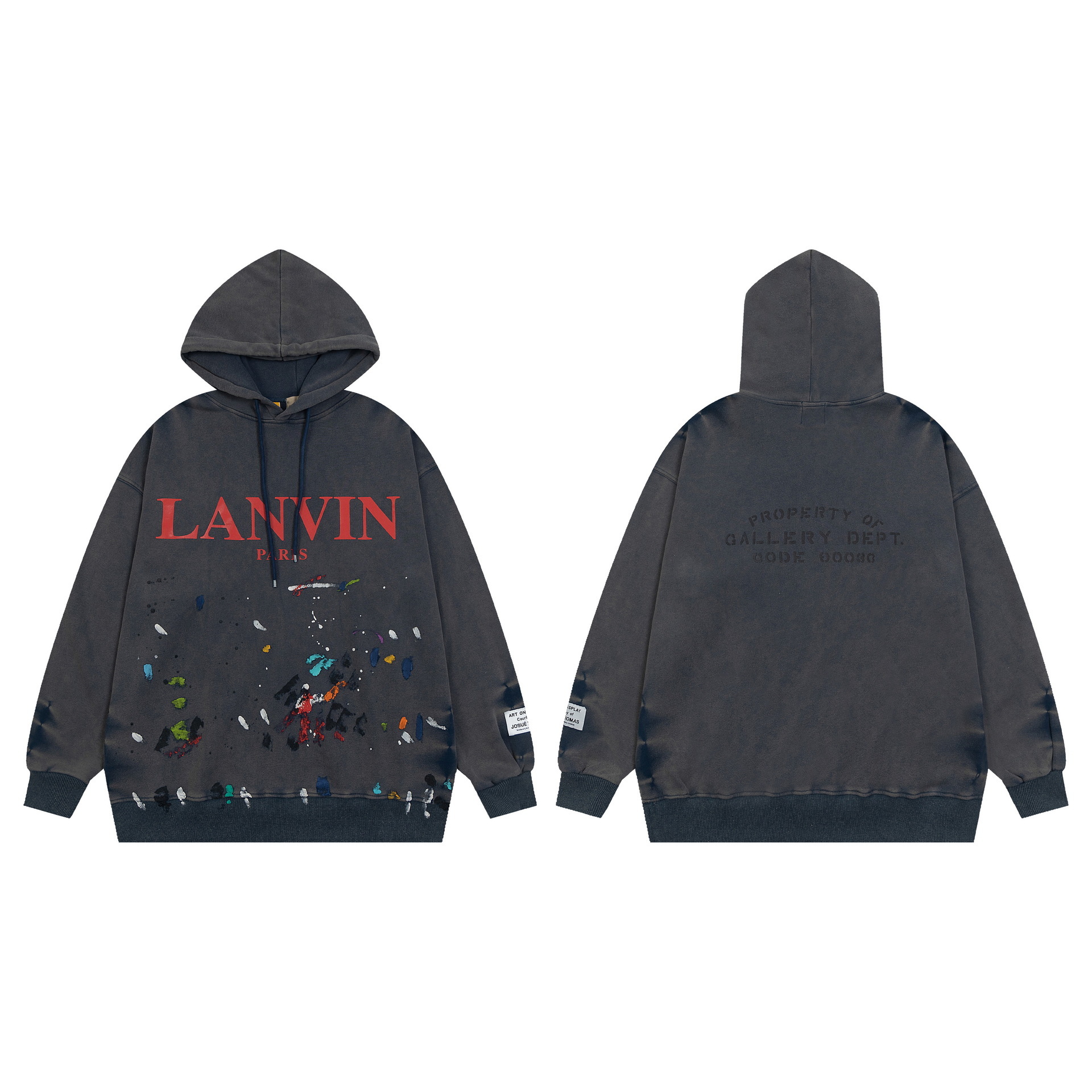 Lanvin x Gallery Dept. Logo Hoodie With A Worn Effect And Paint Marks Navy Blue