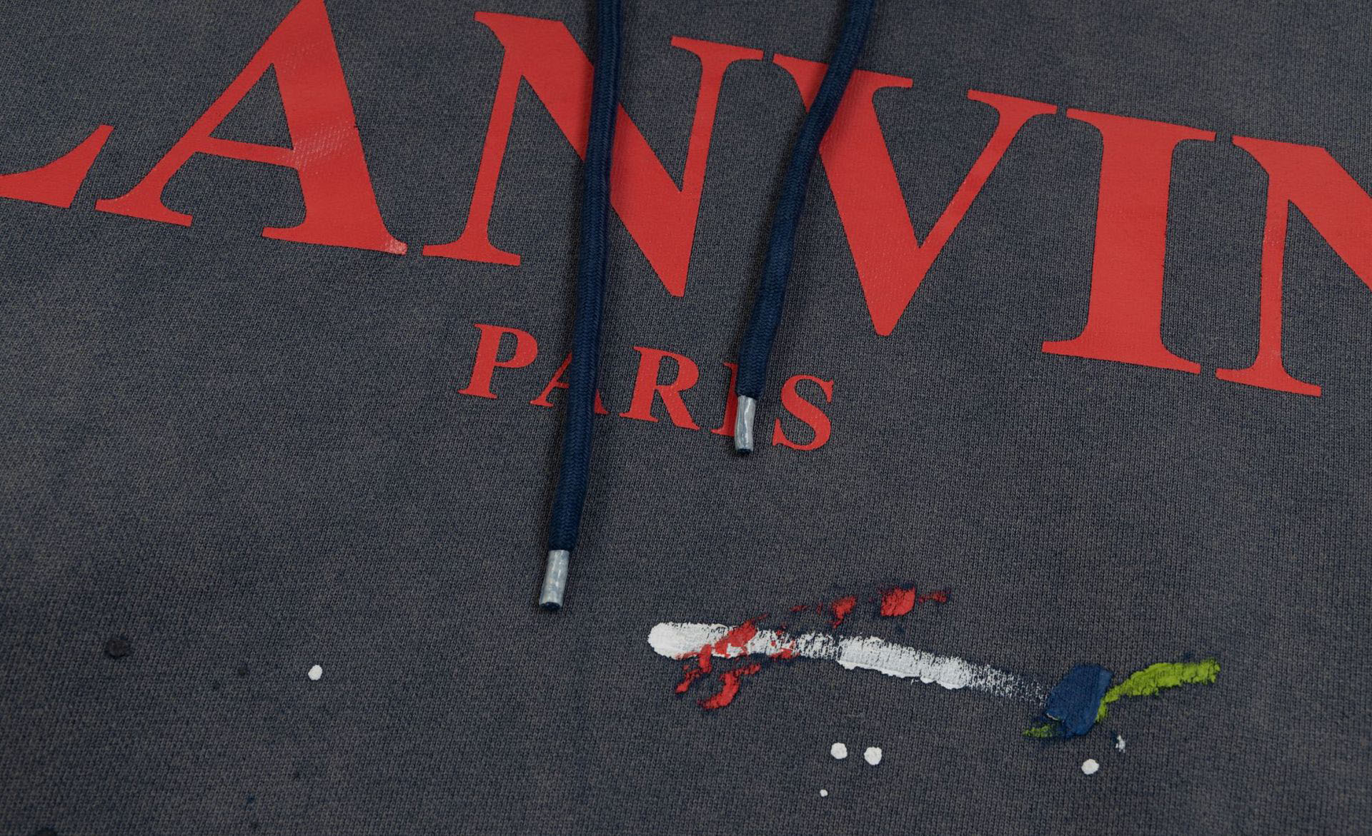 Lanvin x Gallery Dept. Logo Hoodie With A Worn Effect And Paint Marks Navy Blue