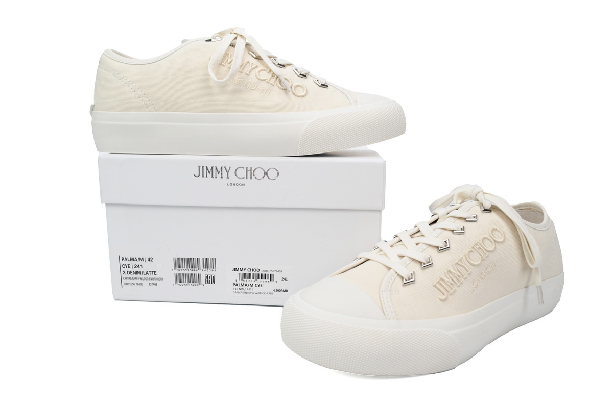 Jimmy Choo Palma Maxi White Canvas Platform Trainers PALMAMAXIFCYE