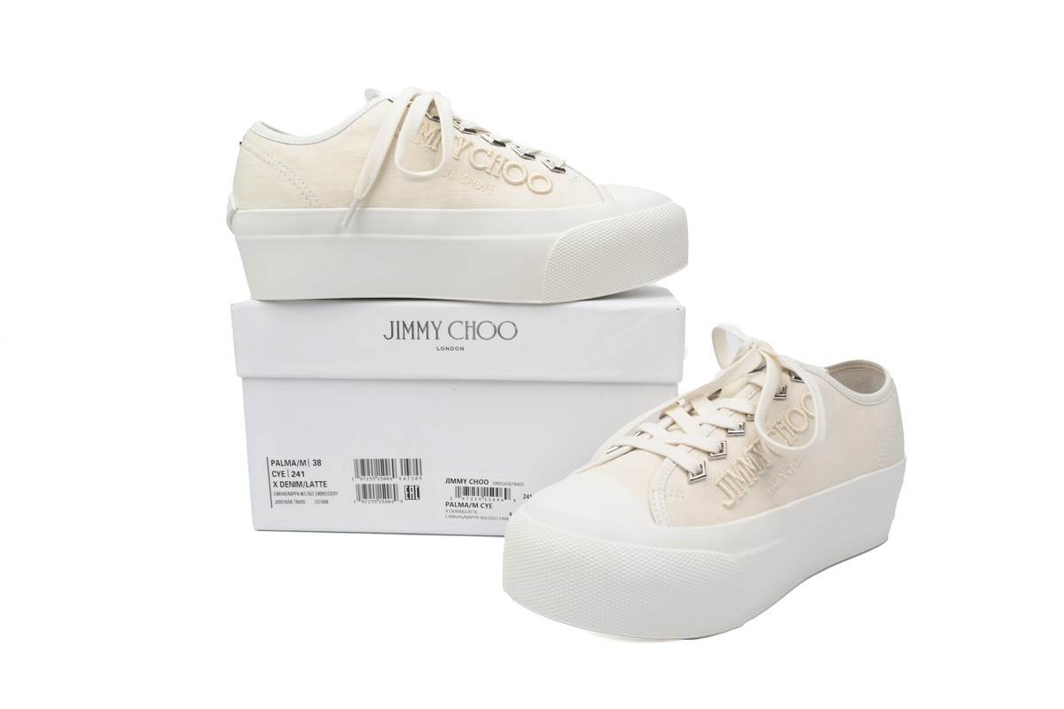 Jimmy Choo Wmns Palma Maxi White Canvas Platform Trainers PALMAFCYE