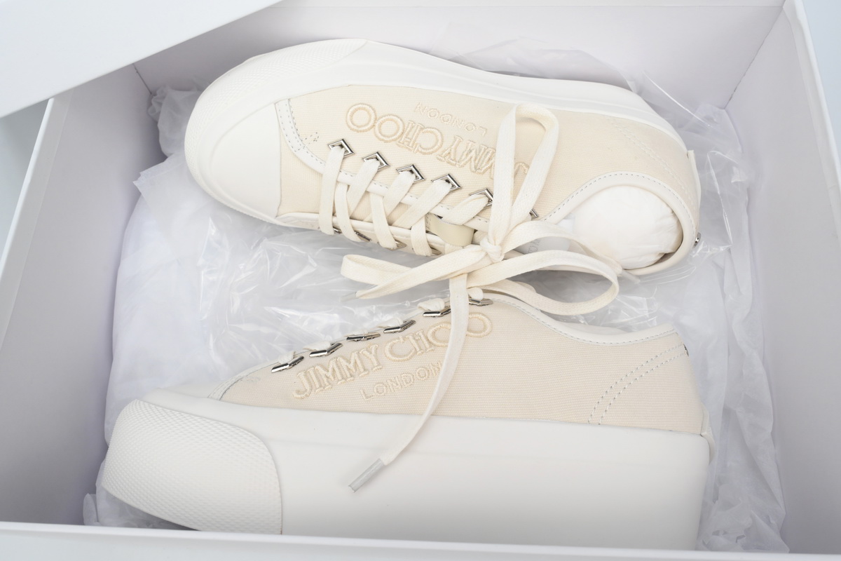 Jimmy Choo Wmns Palma Maxi White Canvas Platform Trainers PALMAFCYE