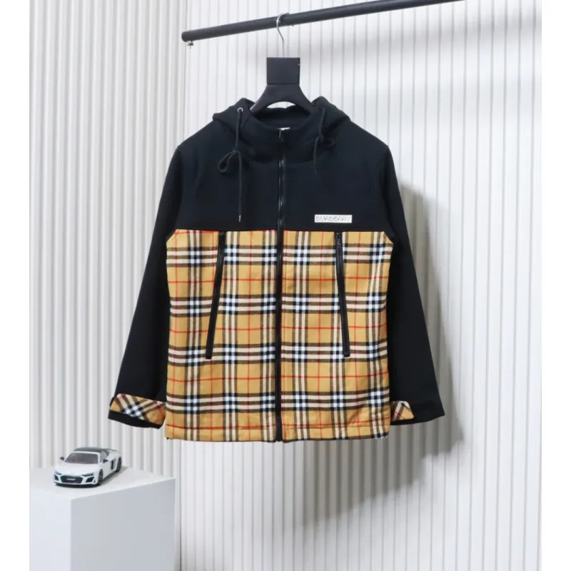 B**rry check hood cotton beige black jacket