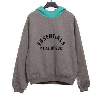 Fear of God Essentials Dark Heather Oatmeal Mint Leaf Nylon Fleece Hoodie 01