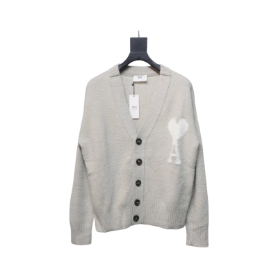 AMI Paris Ami de Coeur Cardigan Grey 01