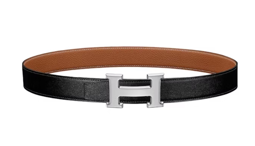  H Belt Buckle & Reversible Leather Strap 32mm Noir/Gold