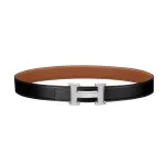  H Belt Buckle & Reversible Leather Strap 32mm Noir/Gold