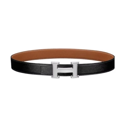  H Belt Buckle & Reversible Leather Strap 32mm Noir/Gold 01