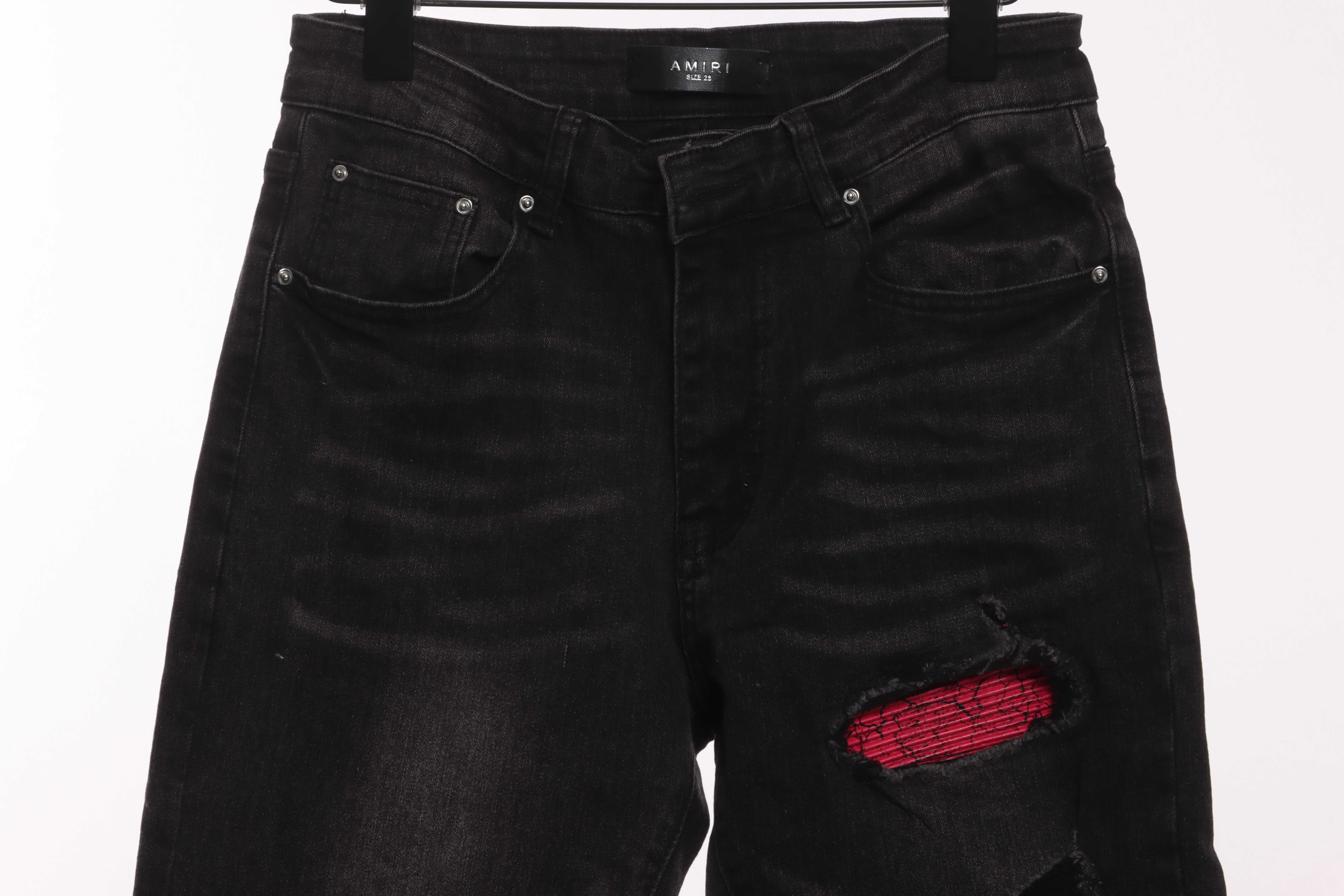 Amiri Fashion Jeans Black Red 24
