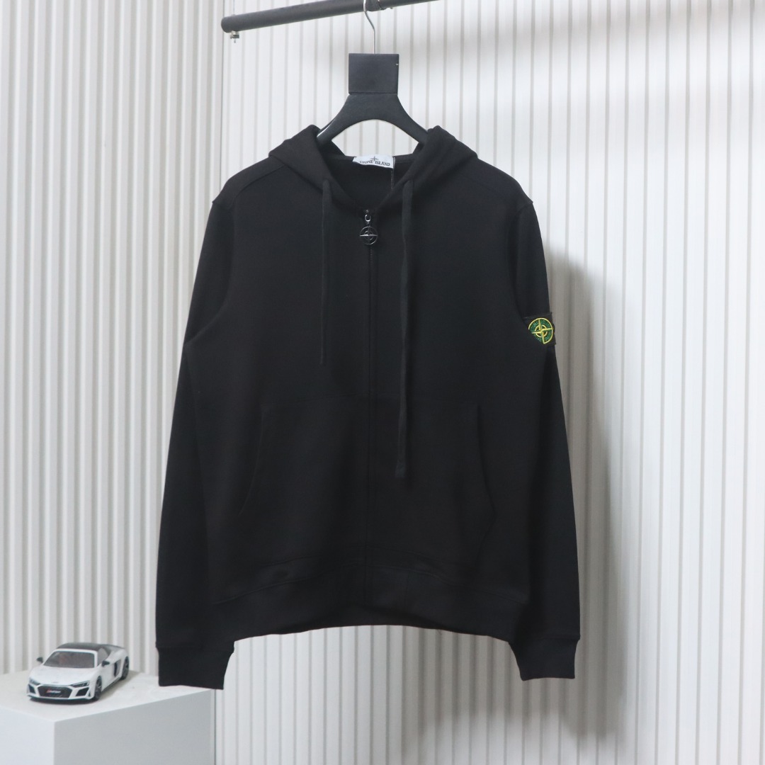 Stone Island Compass-badge Zipped Hoodie Black