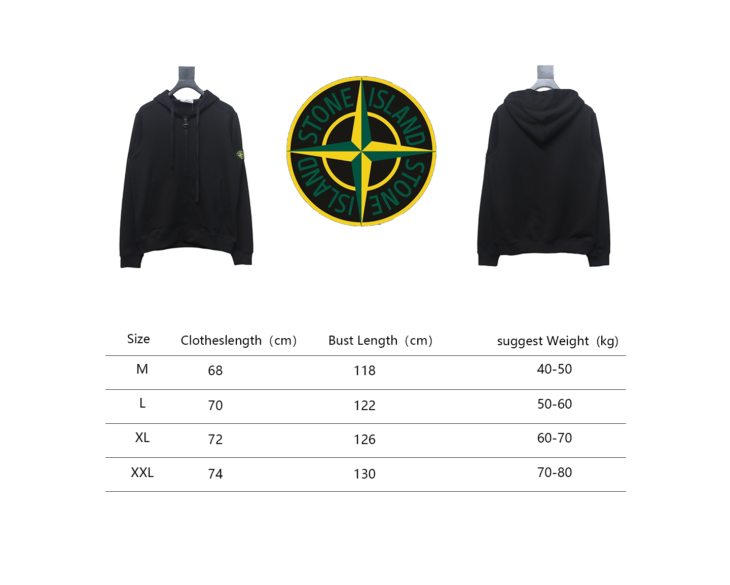 Stone Island Compass-badge Zipped Hoodie Black
