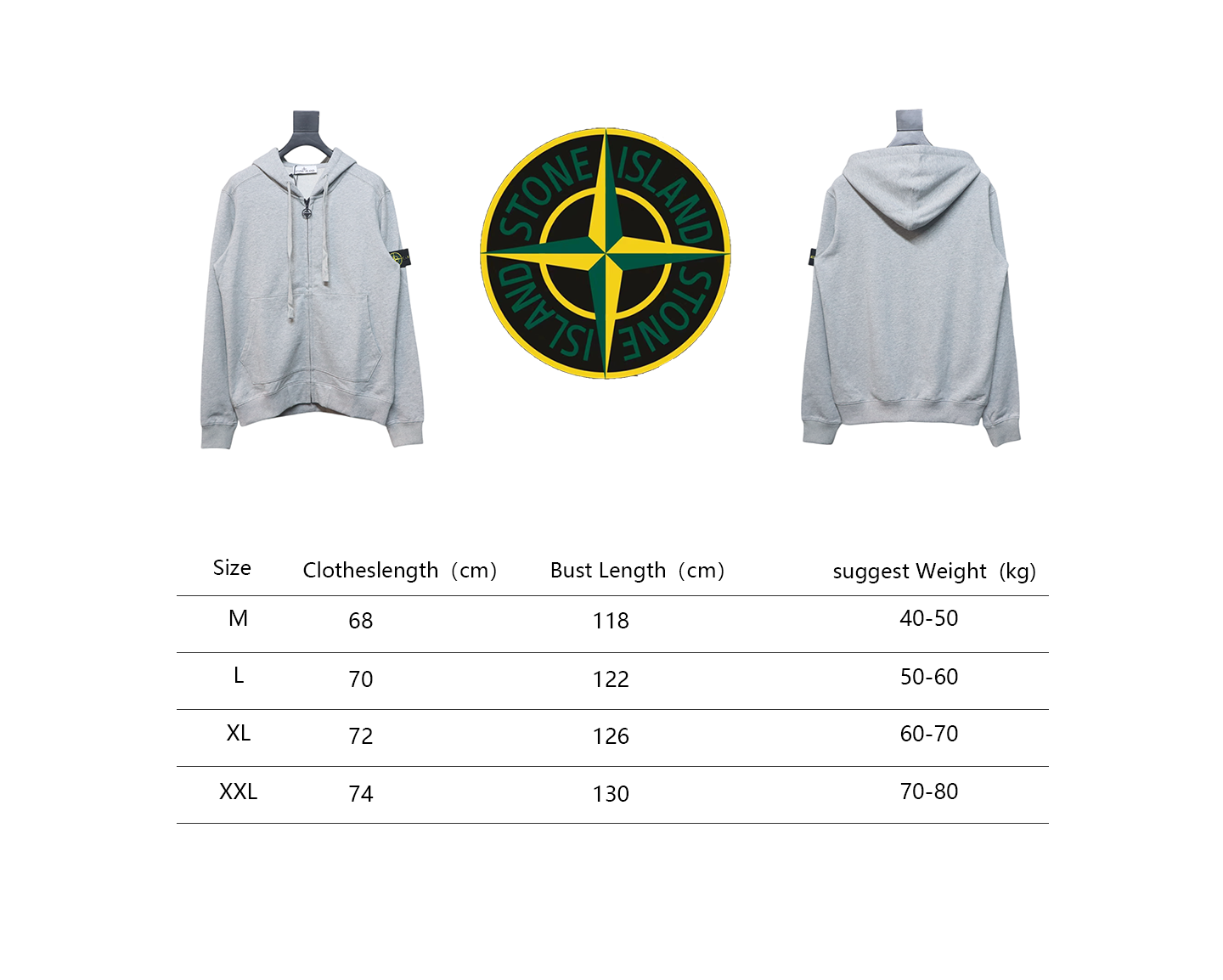 Stone Island Compass-badge Zipped Hoodie Grey