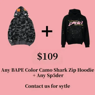 Sale for BAPE ABC Camo Shark Zip Hoodie and Sp5der Hoodie  01