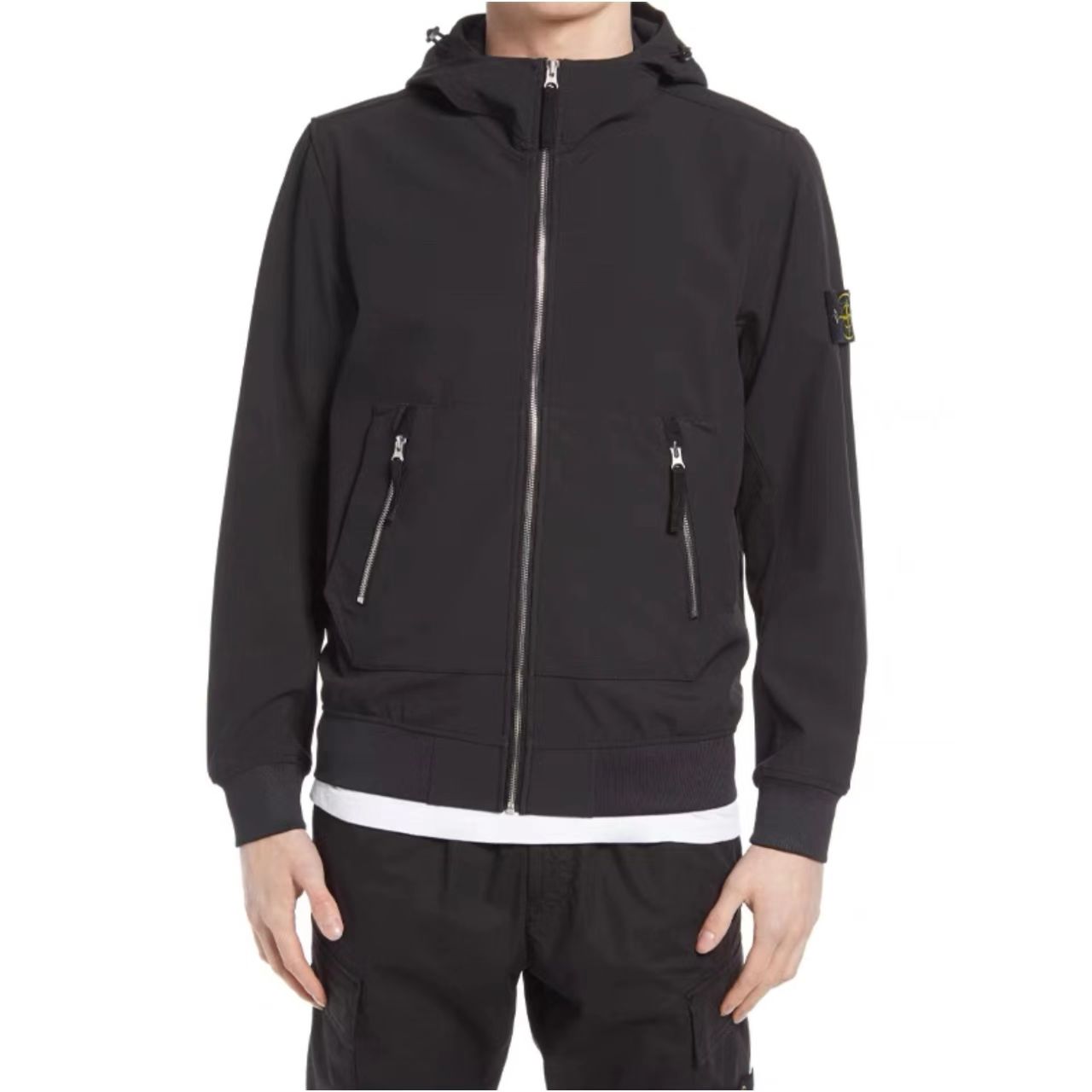 Stone Island Light Soft Shell-r Hooded Jacket Black