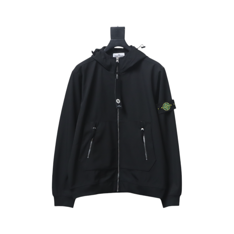 Stone Island Light Soft Shell-r Hooded Jacket Black