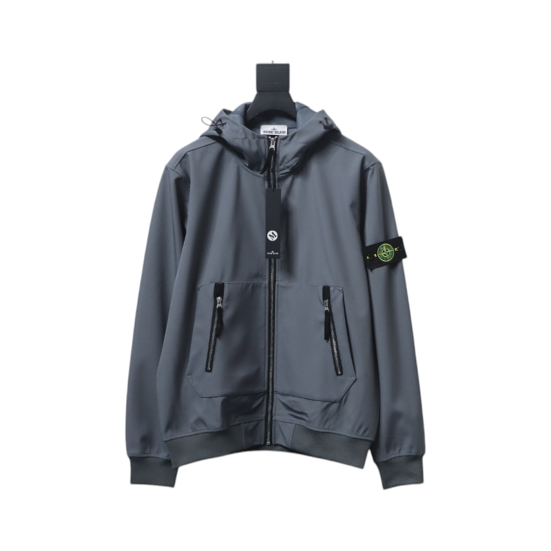 Stone Island Light Soft Shell-r Hooded Jacket Grey