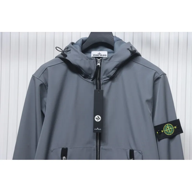 Stone Island Light Soft Shell-r Hooded Jacket Grey