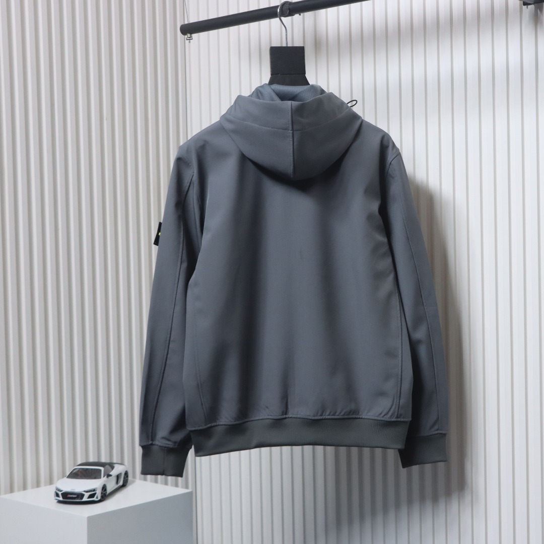 Stone Island Light Soft Shell-r Hooded Jacket Grey