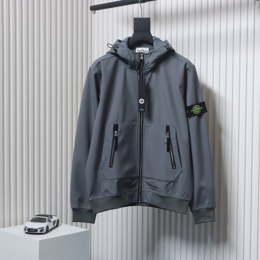 Stone Island Light Soft Shell-r Hooded Jacket Grey