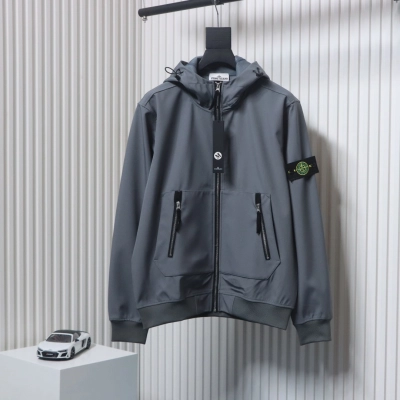 Stone Island Light Soft Shell-r Hooded Jacket Grey 02