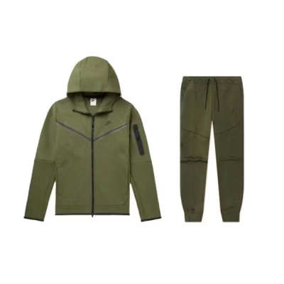 Nike Sportswear Tech Fleece Full Zip Hoodie & Joggers Set Rough Green and Black 01