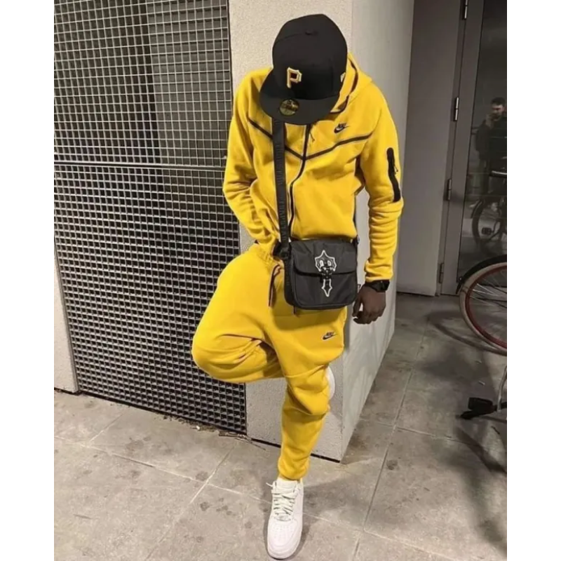 Nike Sportswear Tech Fleece Full Zip Hoodie & Pant Set Yellow Strike/Black