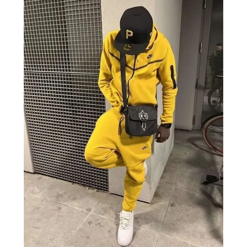 Nike Sportswear Tech Fleece Full Zip Hoodie & Pant Set Yellow Strike/Black