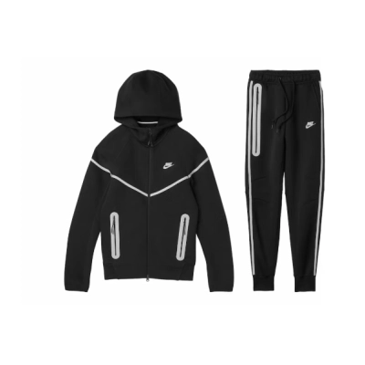 Nike Sportswear Tech Fleece Full Zip Hoodie & Joggers Reflective Details Set Black/Bemis Silver 01