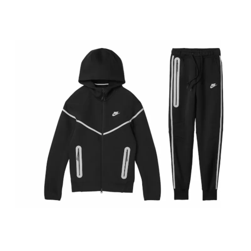 Nike Sportswear Tech Fleece Full Zip Hoodie & Joggers Reflective Details Set Black/Bemis Silver