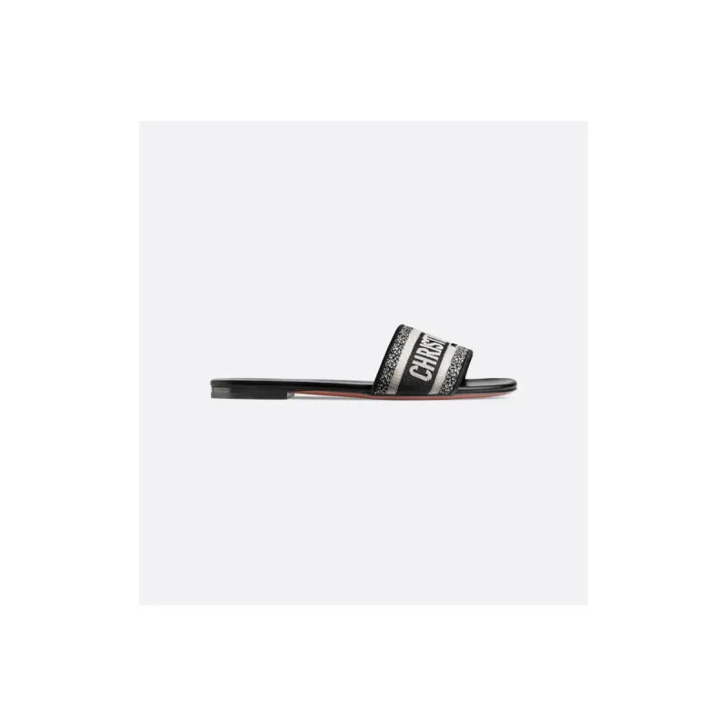 Dway Slide Black Embroidered Cotton