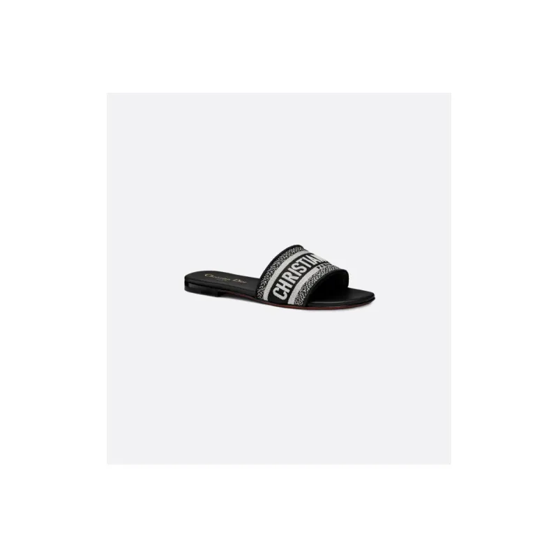 Dway Slide Black Embroidered Cotton