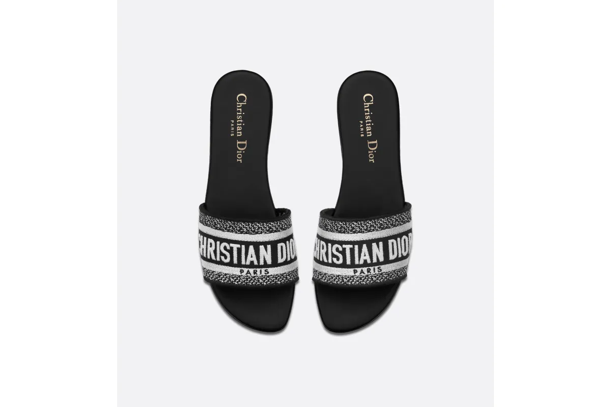 Dway Slide Black Embroidered Cotton
