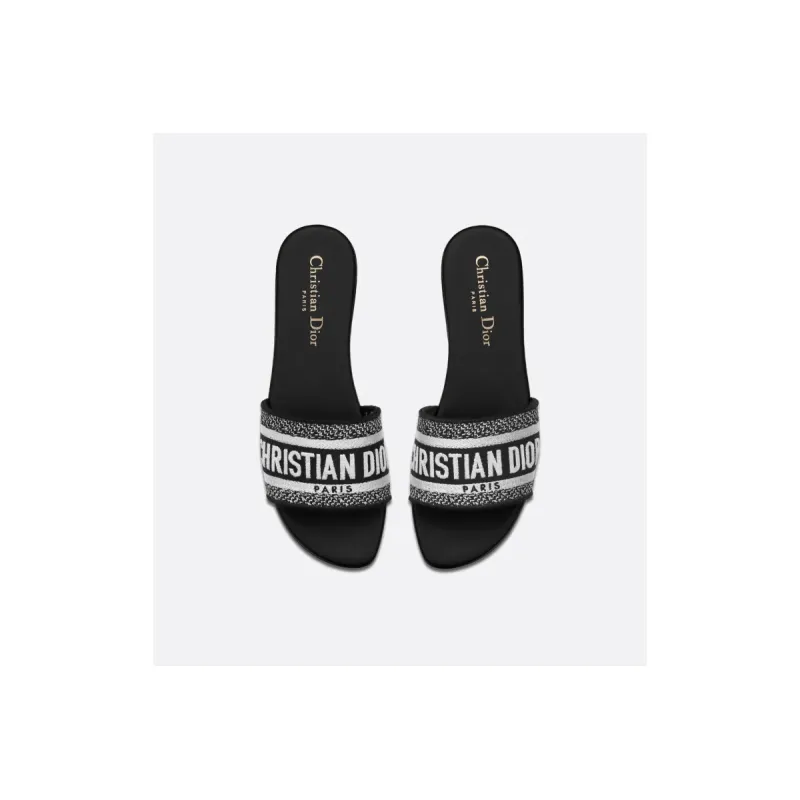 Dway Slide Black Embroidered Cotton