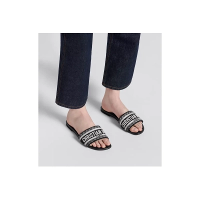 Dway Slide Black Embroidered Cotton 02