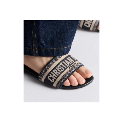 Dway Slide Deep Blue Embroidered Cotton 02