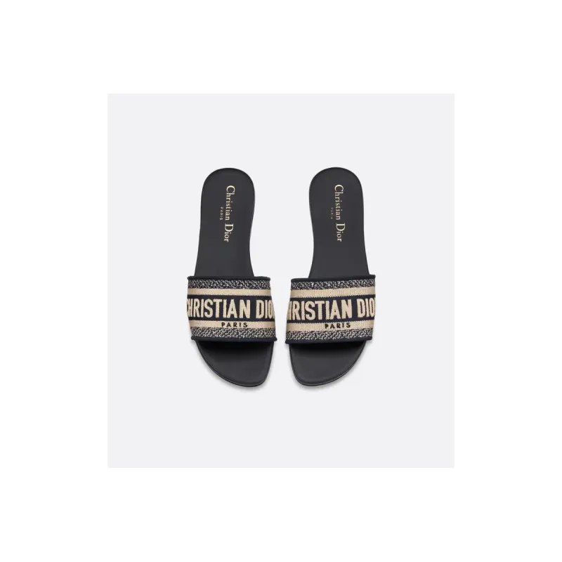 Dway Slide Deep Blue Embroidered Cotton