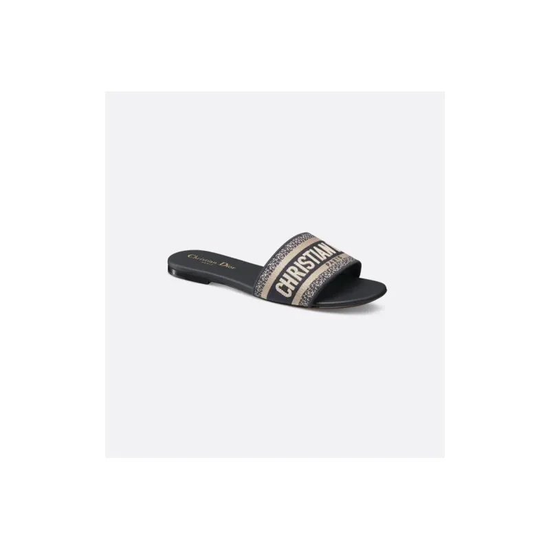 Dway Slide Deep Blue Embroidered Cotton