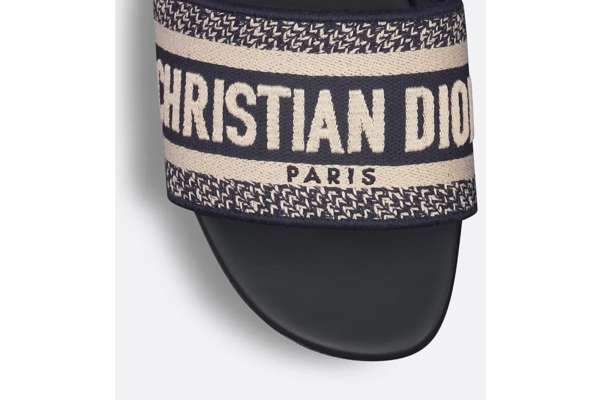 Dway Slide Deep Blue Embroidered Cotton